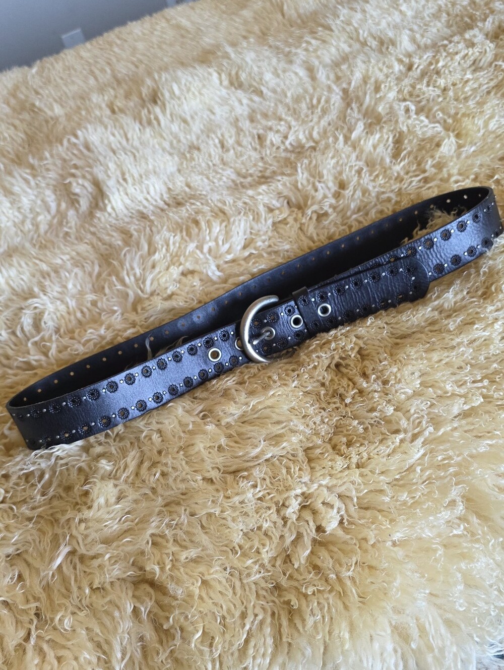 Fossil Black Leather With Silver Detail Belt Size Large